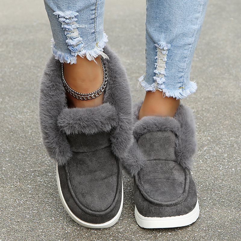 Women's black plush-lined winter ankle boots
