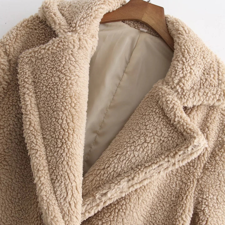 Khaki long coat with long sleeves for women