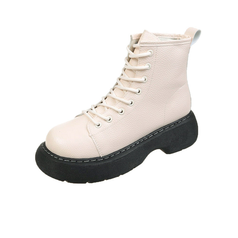 Women's black lace-up ankle boots with flat heel and round toe