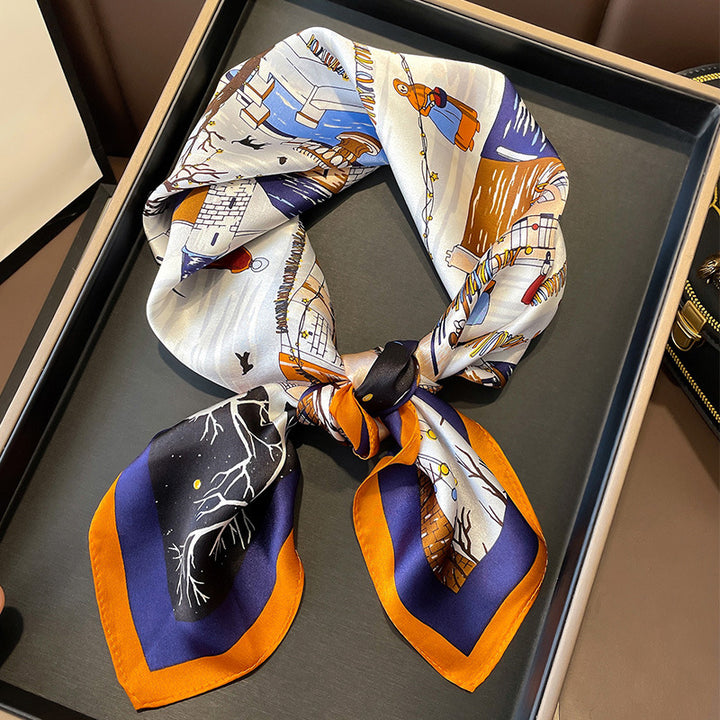 Printed square scarf with all-over pattern for women