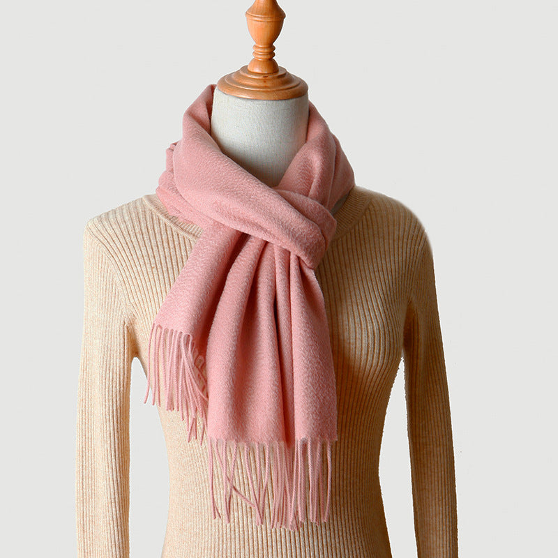 Women's solid color cashmere tassel scarf with long fringe