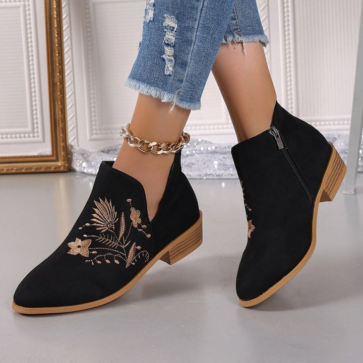 Pointed toe heeled ankle boots for women