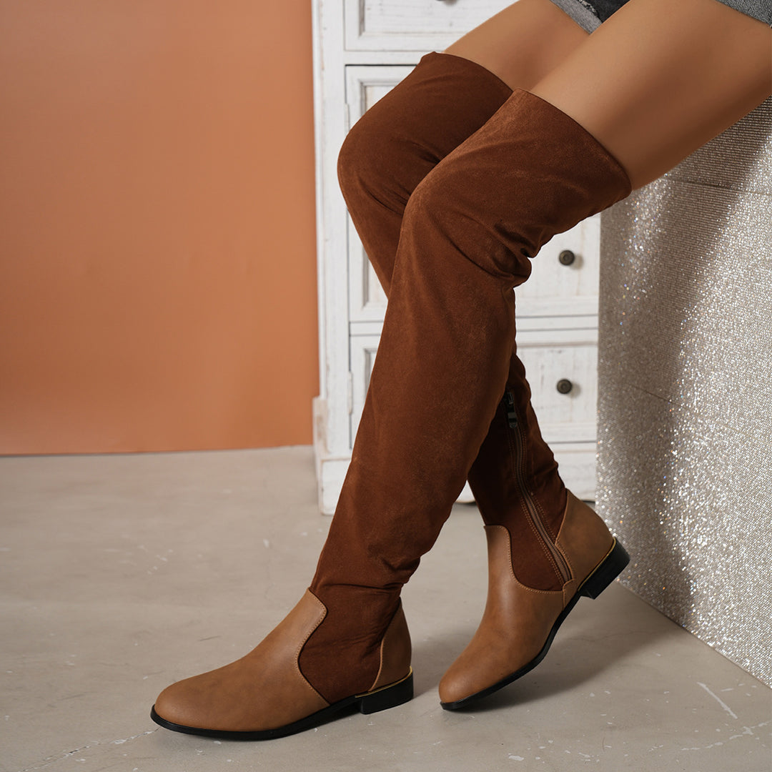 Women's suede over-the-knee boots with low heel
