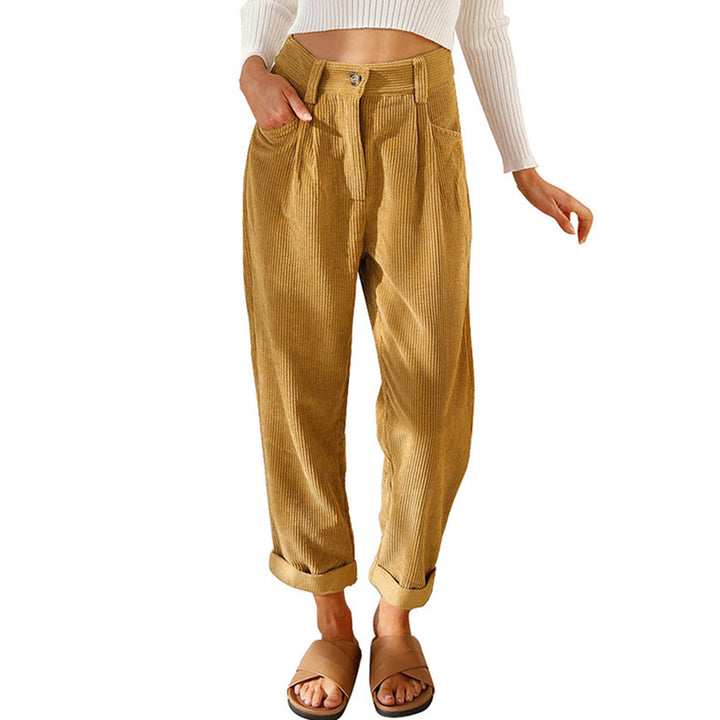 Woman wearing oversized high waist straight pants