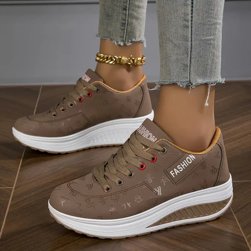 White wedge platform sneakers with laces for women