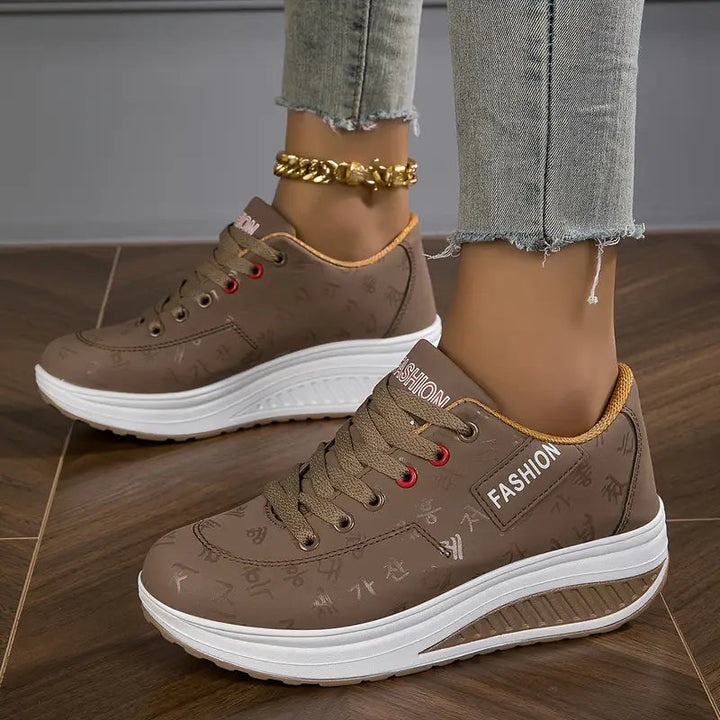 White wedge platform sneakers with laces for women