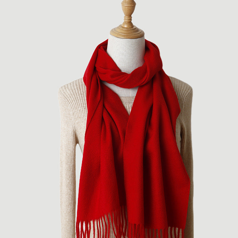 Women's solid color cashmere tassel scarf with long fringe