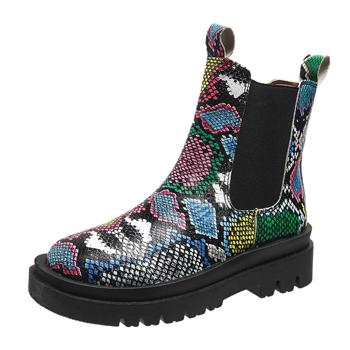 Women's snakeskin slip-on platform ankle boots
