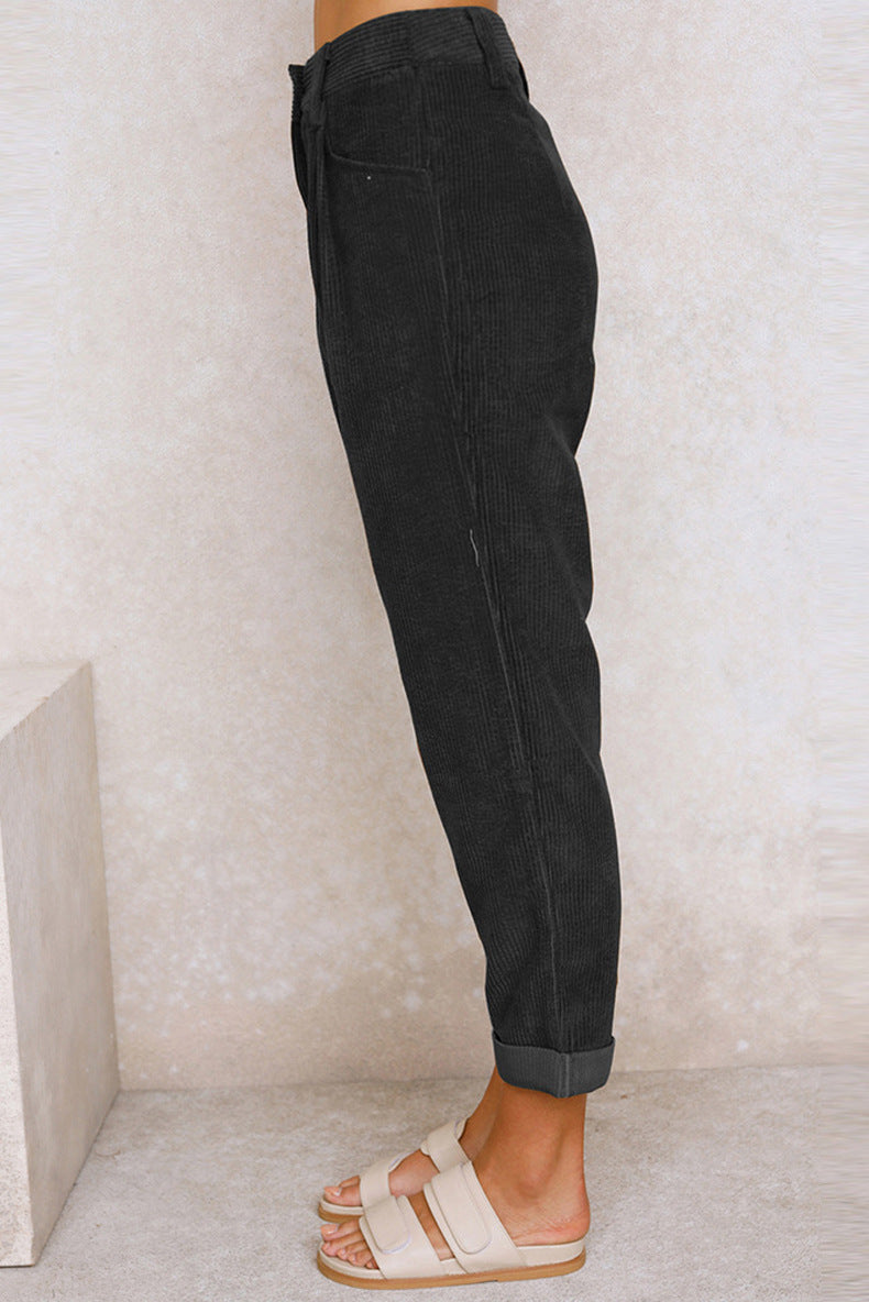 Woman wearing oversized high waist straight pants
