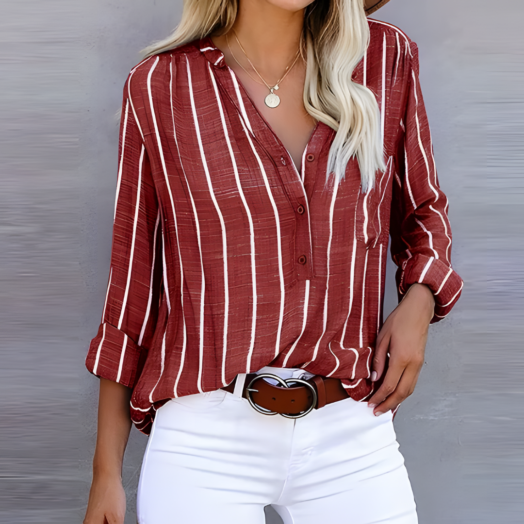 Samantha | Womens Striped V Neck Shirt
