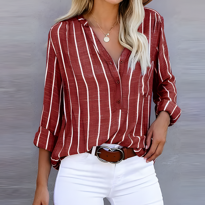 Samantha | Womens Striped V Neck Shirt