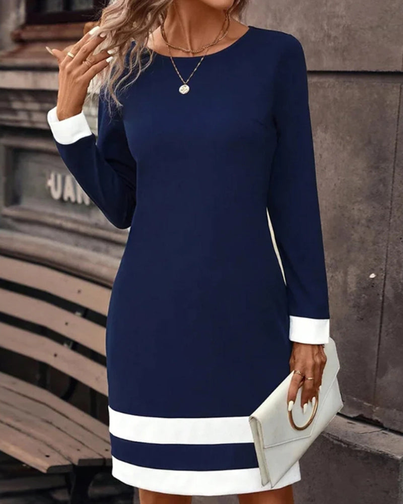 Katie | Women's Long Sleeve Contrast Trim Mini Dress