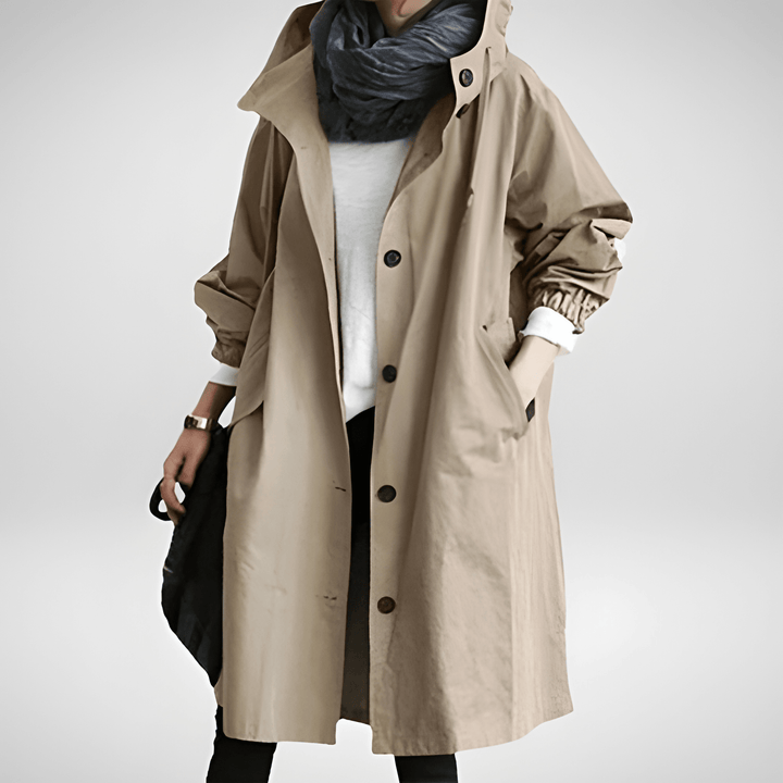 Audrey | Women’s Long Hooded Button Coat