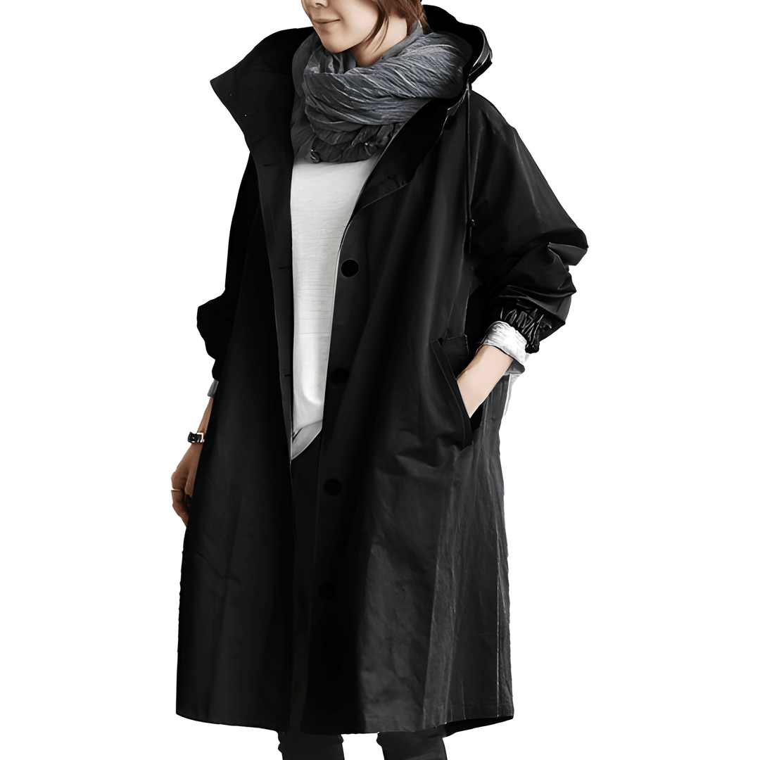 Audrey | Women’s Long Hooded Button Coat