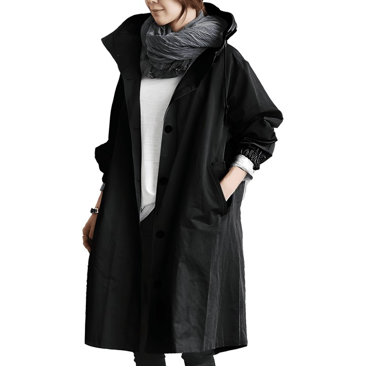 Audrey | Women’s Long Hooded Button Coat