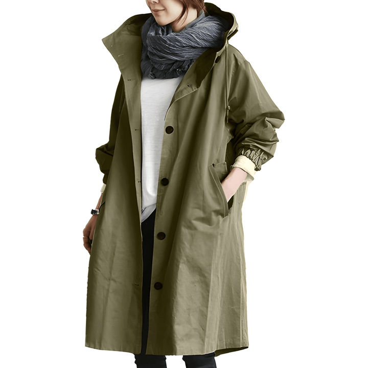 Audrey | Women’s Long Hooded Button Coat