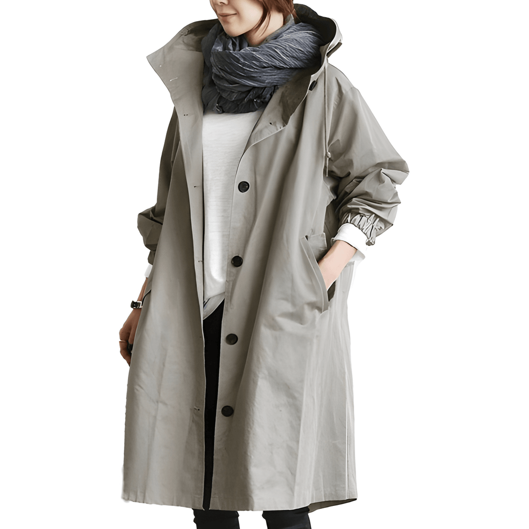 Audrey | Women’s Long Hooded Button Coat