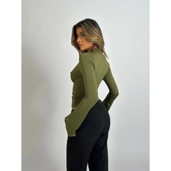Alana | Womens Long Sleeve V Neck Lace Trim Top