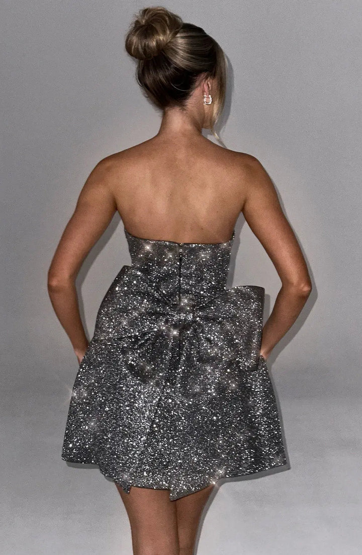 Itzel | Women's Sparkly Strapless Mini Bow Dress