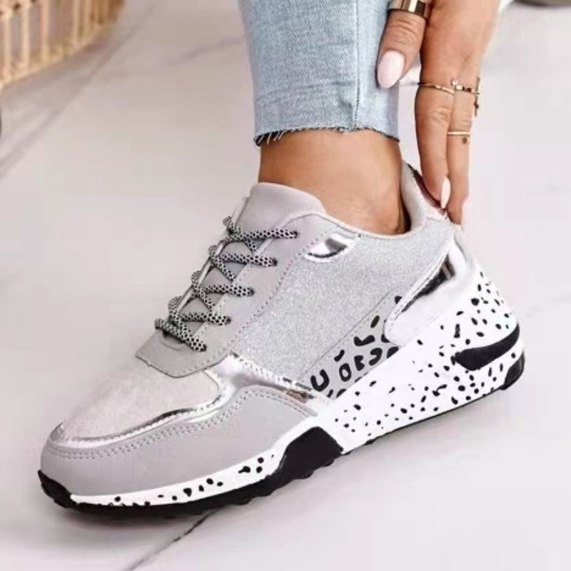 Allison | Womens Chunky Sneakers With Glitter Panels Lace Up Casual Style