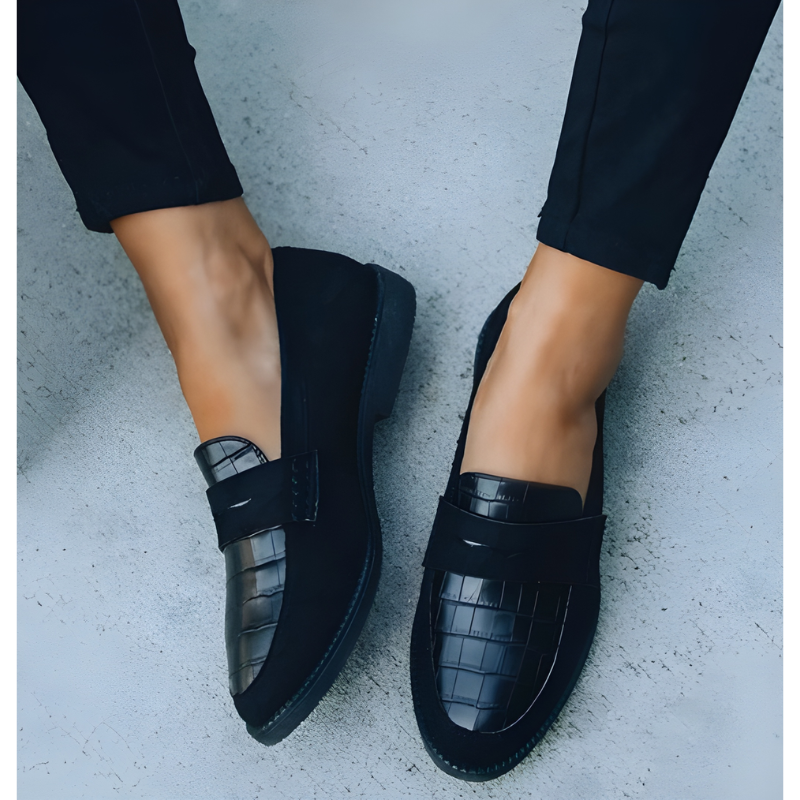 Ardith | Womens Smart Casual Croc Print Panel Loafers