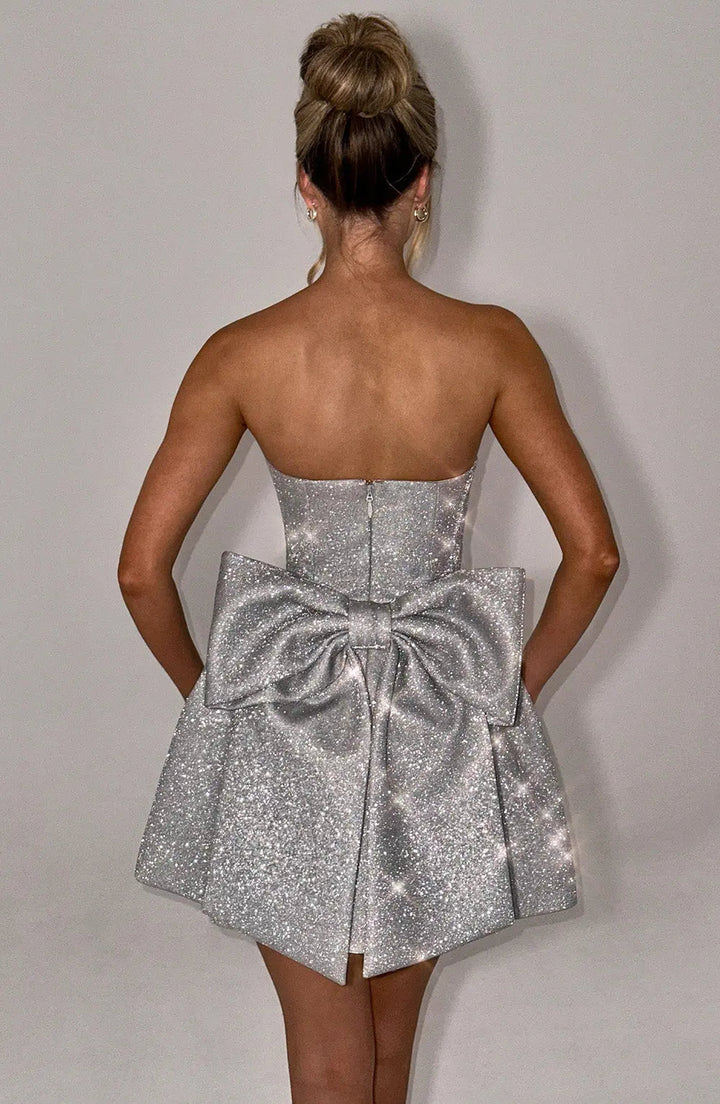 Itzel | Women's Sparkly Strapless Mini Bow Dress