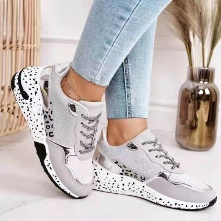 Allison | Womens Chunky Sneakers With Glitter Panels Lace Up Casual Style