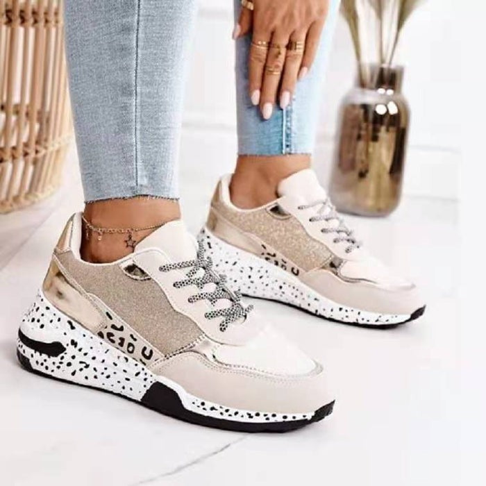 Allison | Womens Chunky Sneakers With Glitter Panels Lace Up Casual Style