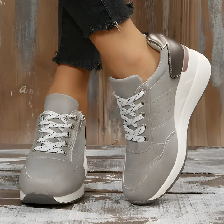 Delilah | Womens Wedge Sole Lace Up Metallic Detail Sneakers