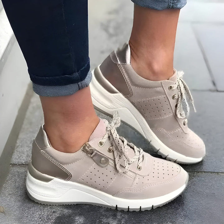 Delilah | Womens Wedge Sole Lace Up Metallic Detail Sneakers