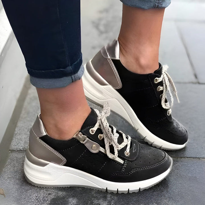 Delilah | Womens Wedge Sole Lace Up Metallic Detail Sneakers