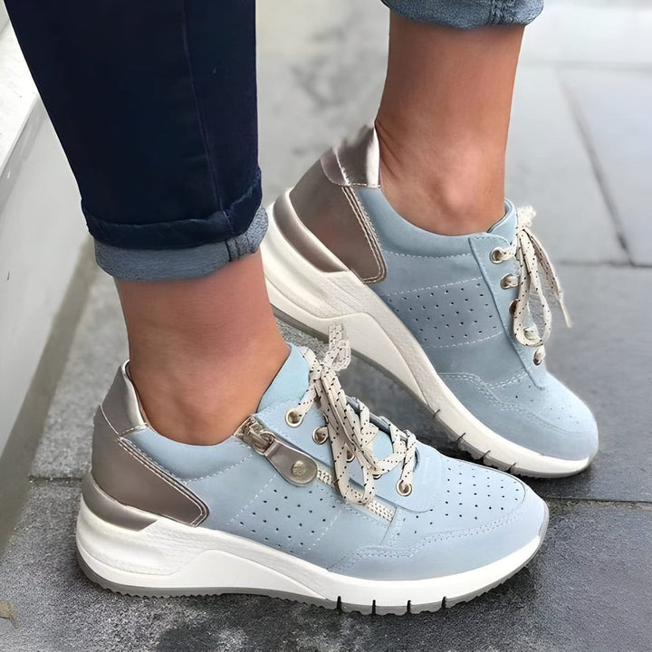 Delilah | Womens Wedge Sole Lace Up Metallic Detail Sneakers