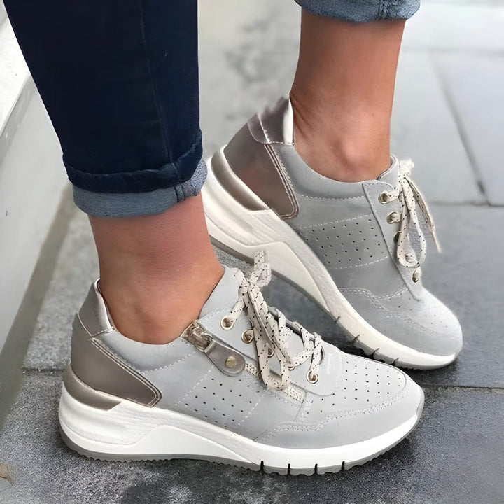 Delilah | Womens Wedge Sole Lace Up Metallic Detail Sneakers