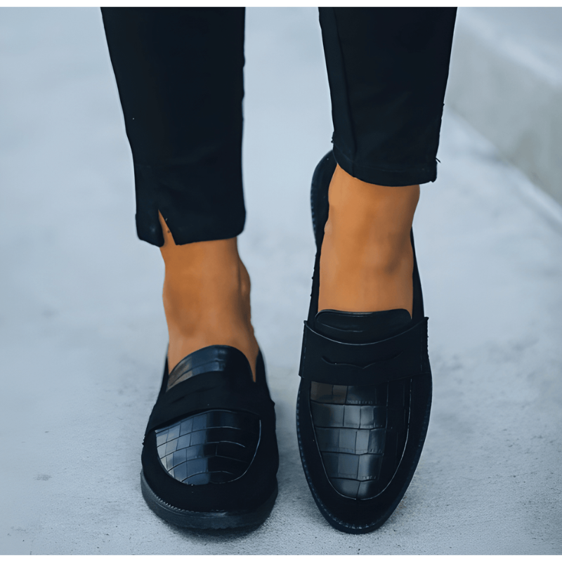 Ardith | Womens Smart Casual Croc Print Panel Loafers