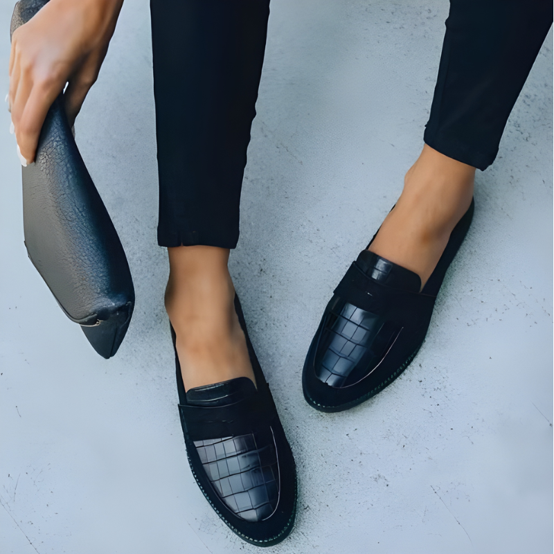 Ardith | Womens Smart Casual Croc Print Panel Loafers