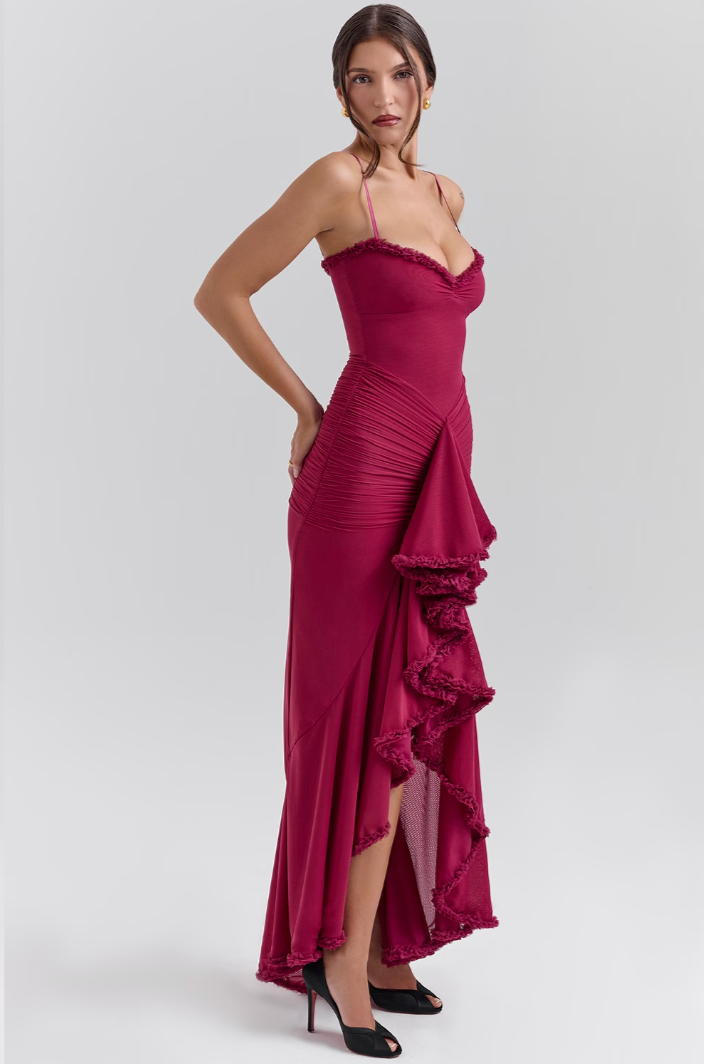 Macie | Women's Sweetheart Ruffle Maxi Dress