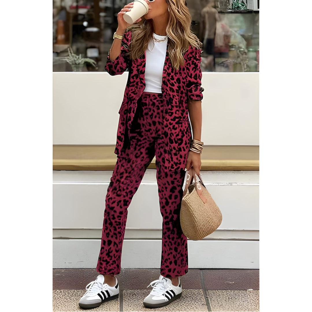 Christy | Women's Leopard Print Blazer Trousers Set