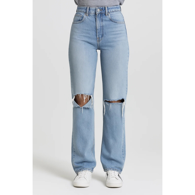 Denisha | Women's High Waist Ripped Straight Leg Jeans