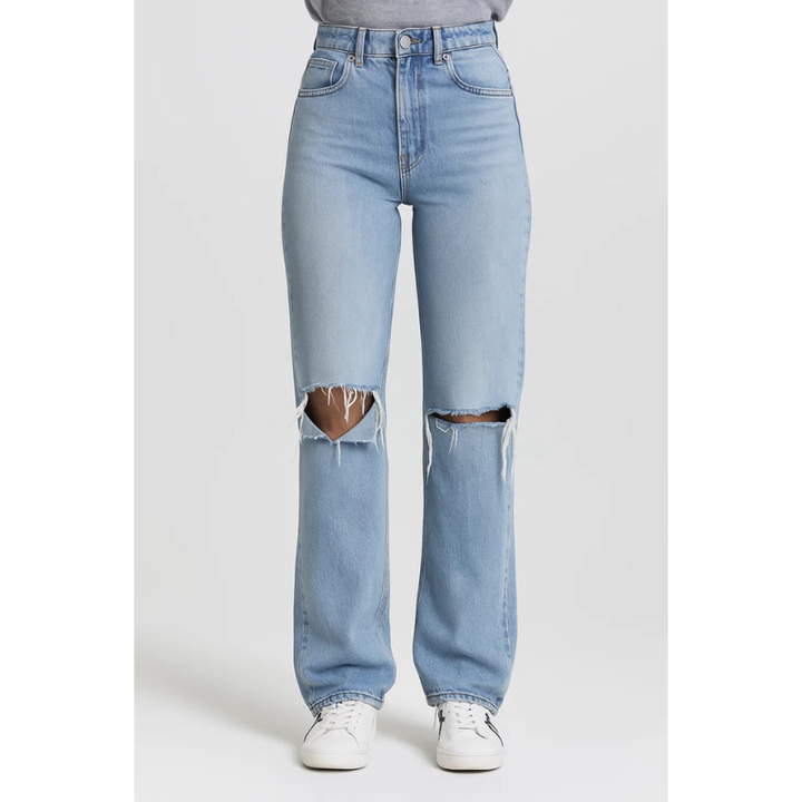 Denisha | Women's High Waist Ripped Straight Leg Jeans