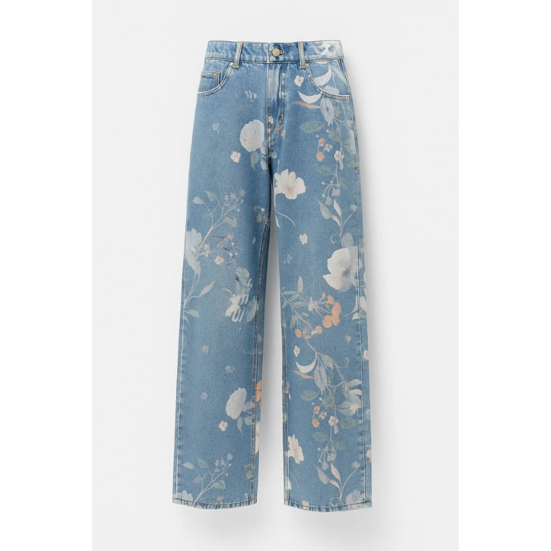 Dessie | Women's High Waist Floral Wide Leg Jeans
