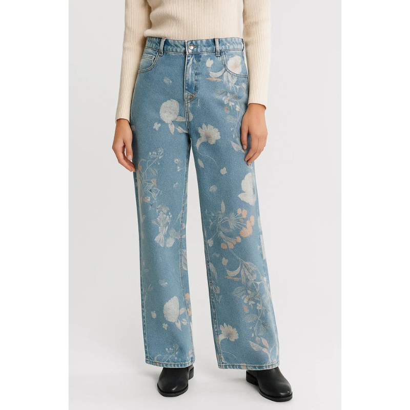 Dessie | Women's High Waist Floral Wide Leg Jeans
