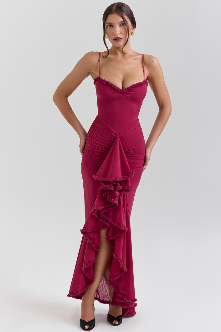 Macie | Women's Sweetheart Ruffle Maxi Dress