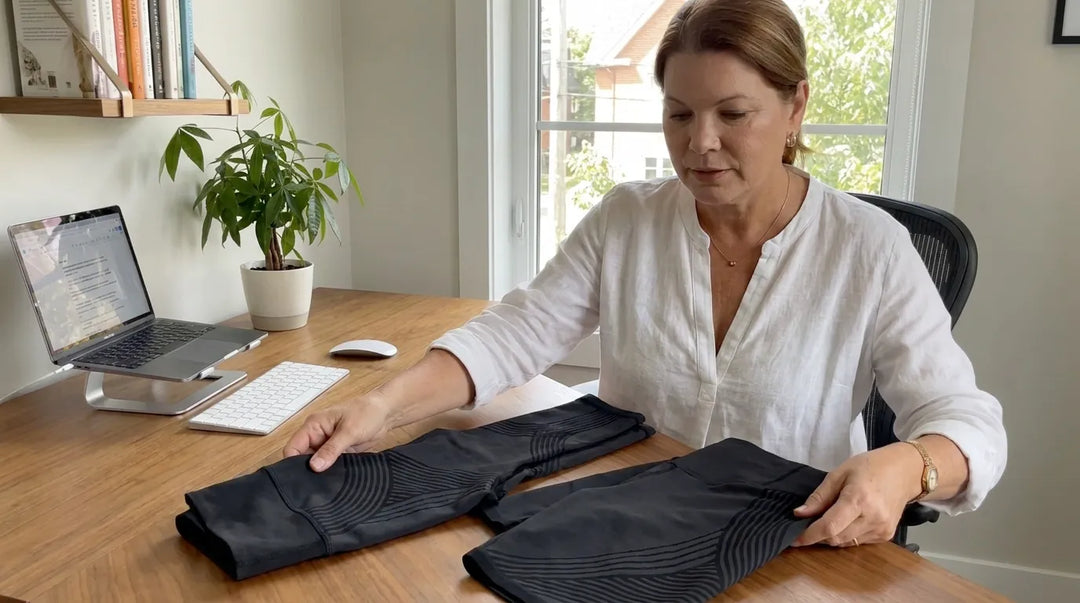 Woman wearing sculpting anti-cellulite leggings in black