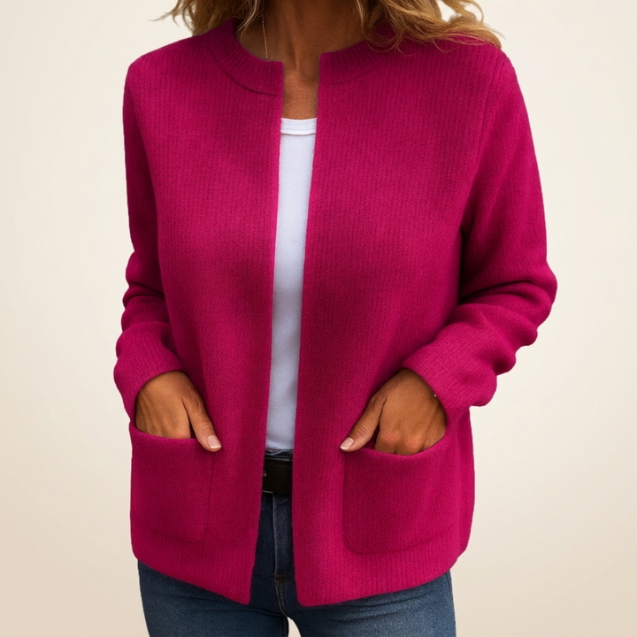 Women's ribbed knit open front cardigan with pockets