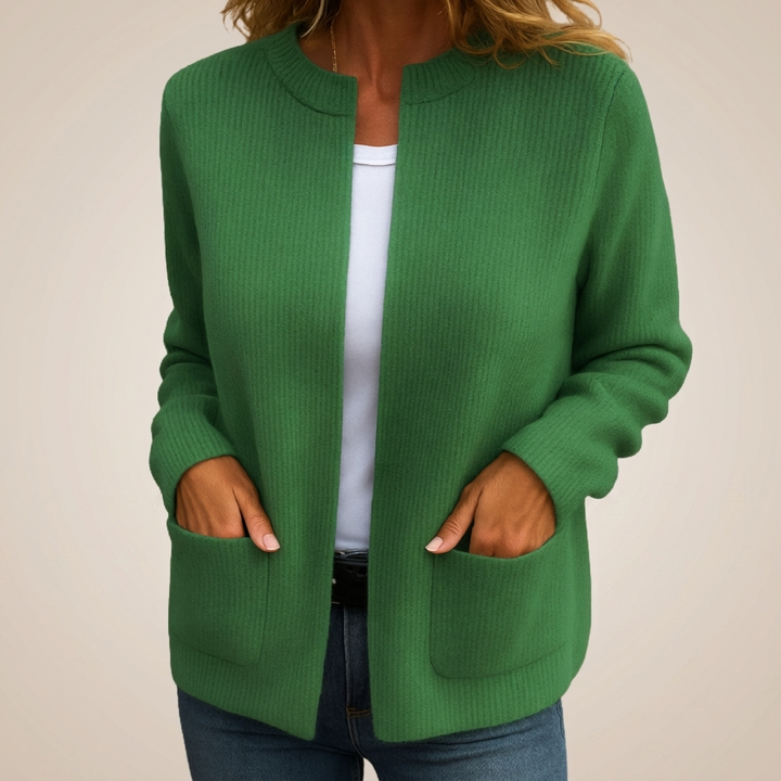 Women's ribbed knit open front cardigan with pockets
