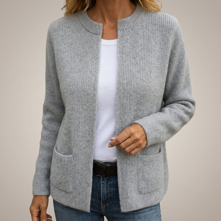 Women's ribbed knit open front cardigan with pockets