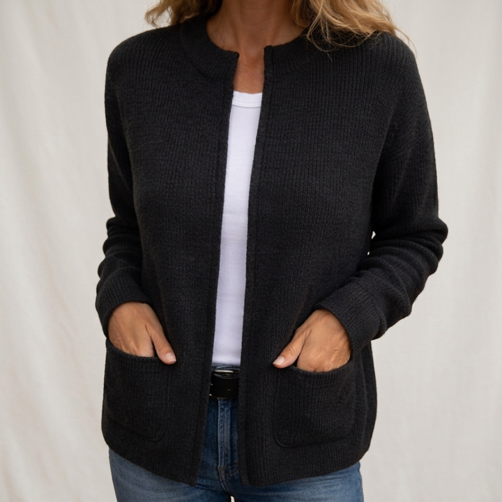 Women's ribbed knit open front cardigan with pockets