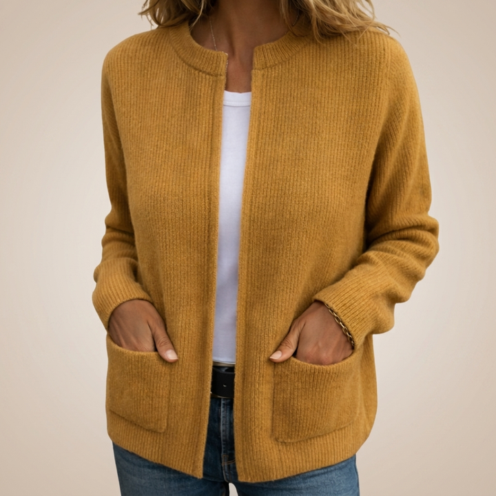 Women's ribbed knit open front cardigan with pockets