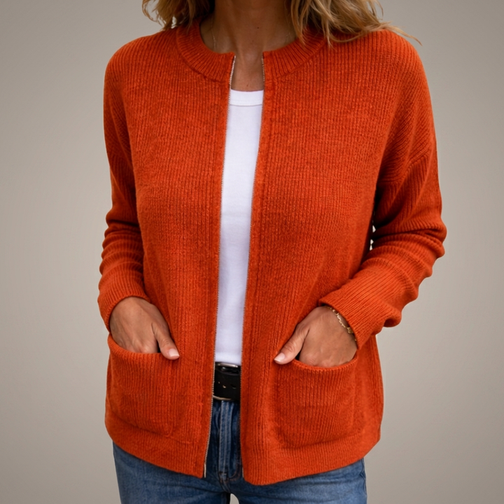 Women's ribbed knit open front cardigan with pockets