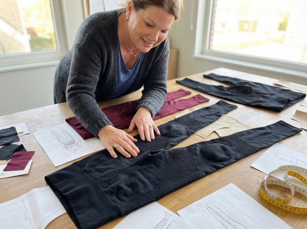 Woman wearing sculpting anti-cellulite leggings in black